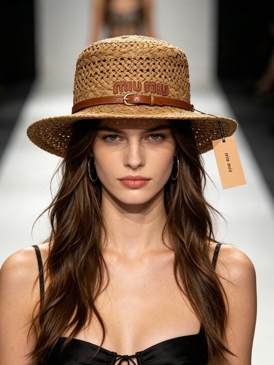 Miu Miu Woven Straw Boater Hat main image 2